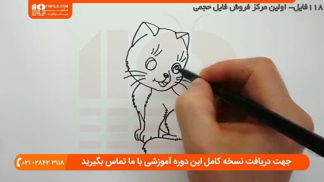 مراحل کشیدن نقاشی گربه ناز و ملوس به کودکان 