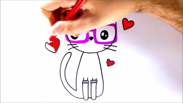 آموزش تصویری نقاشی حیوانات ساده برای کودکان - نقاشی گربه عینکی بسیار بامزه !