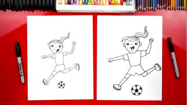 آموزش مرحله به مرحله نقاشی دختر فوتبالیست ساده و آسان