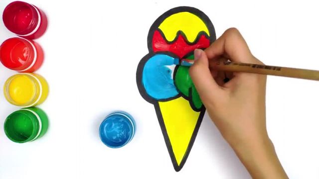 آموزش تصویری نقاشی به زبان ساده برای کودکان - (نقاشی بستنی قیفی میوه ای)