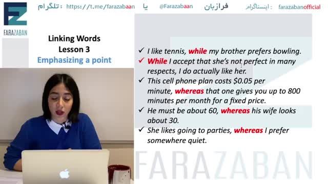آموزش تصویری گرامر زبان انگلیسی - linking words یا کلمات ربطی قسمت دوم