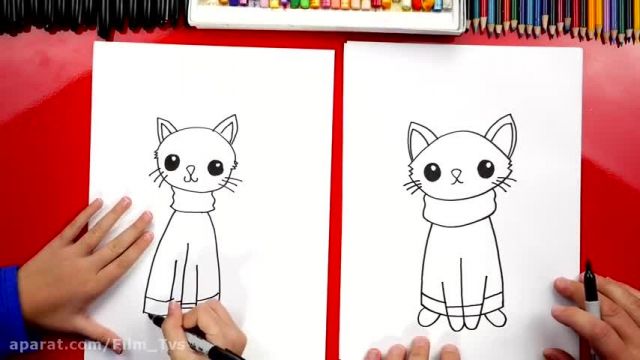 آموزش تصویری نقاشی به زبان ساده برای کودکان - (نقاشی گربه کریسمس)