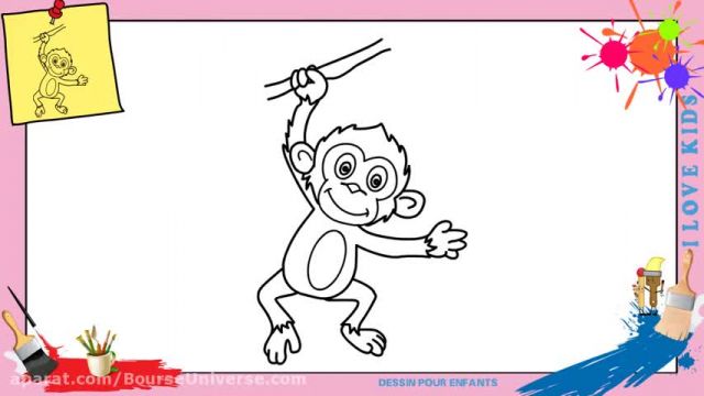 آموزش تصویری نقاشی به زبان ساده برای کودکان - (نقاشی میمون بازیگوش)