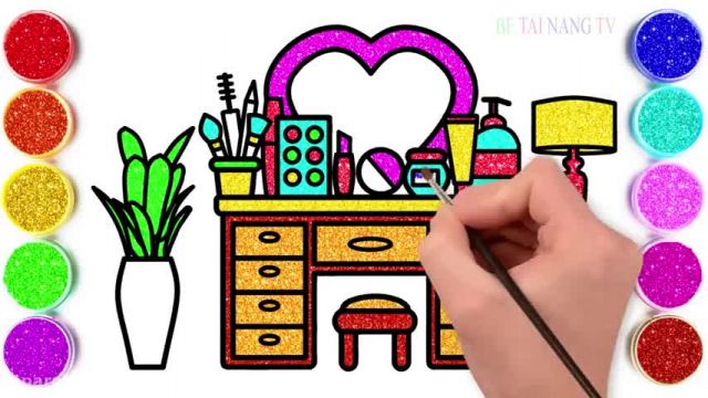آموزش تصویری نقاشی به زبان ساده برای کودکان - (نقاشی میز آرایش)