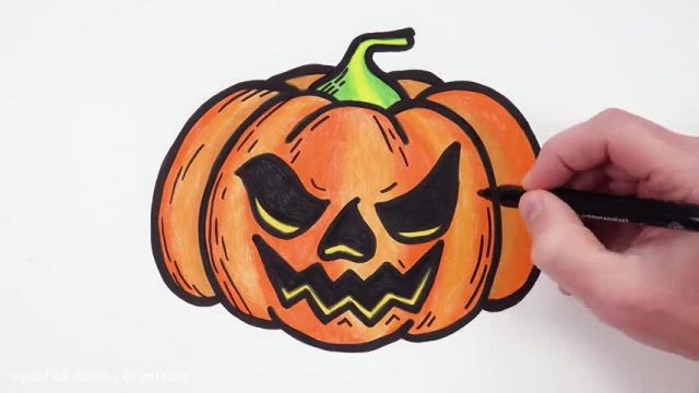 آموزش تصویری نقاشی به زبان ساده برای کودکان - (نقاشی کدو تنبل ترسناک هالووین)