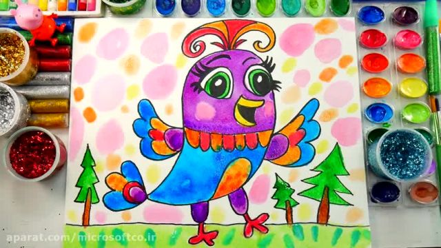 آموزش گام به گام نقاشی برای کودکان - (نقاشی مرغ زیبا و رنگارنگ)