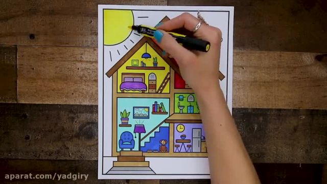 آموزش تصویری نقاشی به زبان ساده برای کودکان - (نقاشی همه جای داخل خانه)