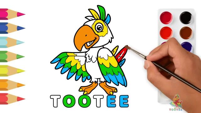 آموزش تصویری نقاشی به کودکان - نقاشی طوطی کارتونی