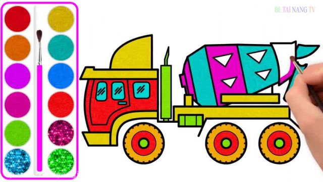 آموزش تصویری نقاشی به زبان ساده برای کودکان - (نقاشی کامیون میکسر بتنی)