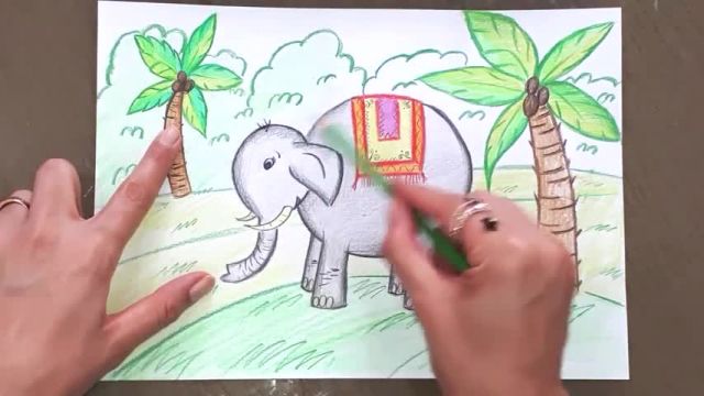 آموزش تصویری نقاشی به زبان ساده برای کودکان - (نقاشی فیل بسیار زیبا)