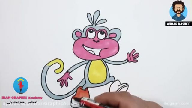 آموزش تصویری نقاشی برای کودکان - نقاشی میمون بامزه و رنگامیزی !