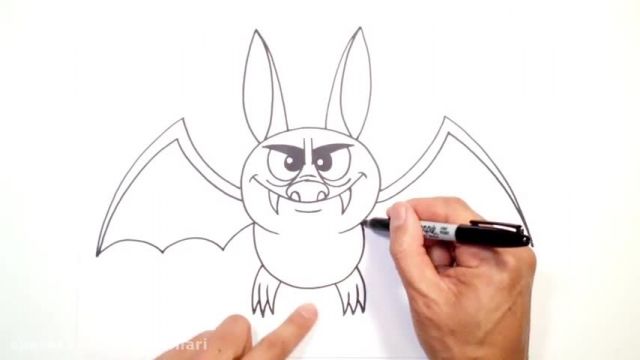 آموزش تصویری نقاشی به زبان ساده برای کودکان - (نقاشی خفاش)