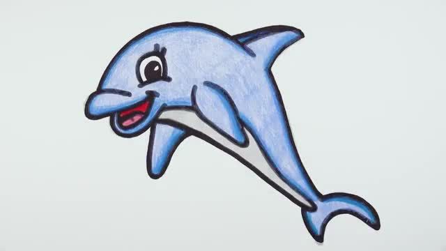 آموزش تصویری نقاشی به زبان ساده برای کودکان - (نقاشی دلفین خندان)