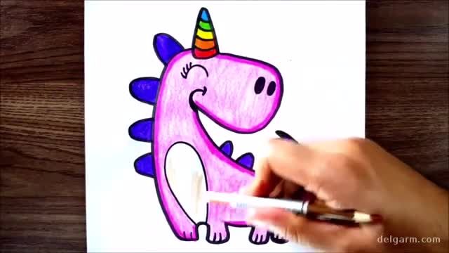 آموزش تصویری نقاشی حیوانات برای کودکان - نقاشی دایناسور کوچولو بسیار ساده و زیبا