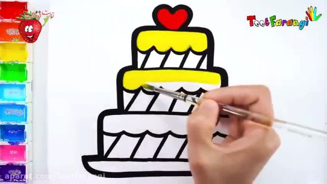 آموزش تصویری نقاشی به زبان ساده برای کودکان - (نقاشی کیک تولد چند طبقه)