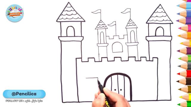 آموزش تصویری نقاشی به کودکان به زبان ساده - این قسمت (نقاشی قلعه)