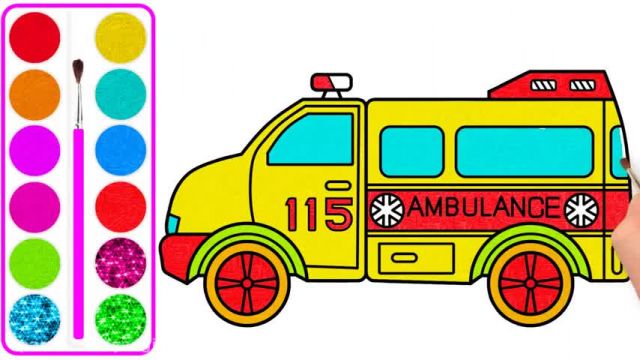 آموزش تصویری نقاشی به زبان ساده برای کودکان - (نقاشی ماشین اورژانس 115)