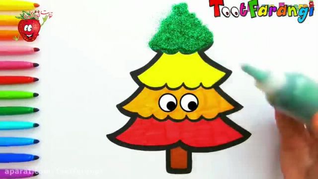 آموزش تصویری نقاشی به زبان ساده برای کودکان - (نقاشی درخت کریسمس بسیار زیبا)