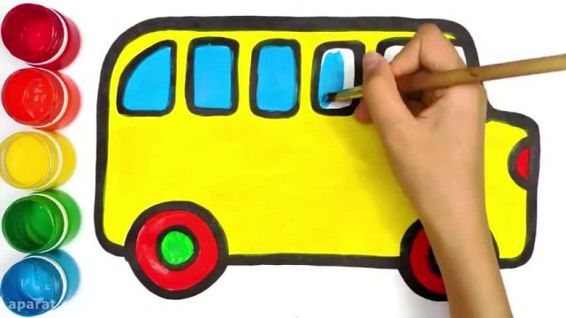 آموزش تصویری نقاشی به زبان ساده برای کودکان - (نقاشی اتوبوس مدرسه)