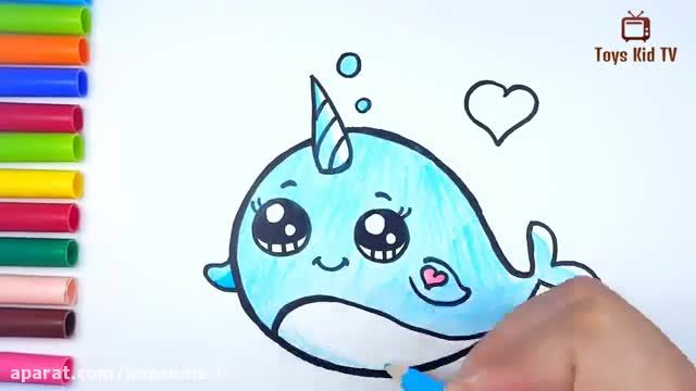 آموزش تصویری نقاشی برای کودکان به زبان ساده - نقاشی نهنگ بسیار زیبا!