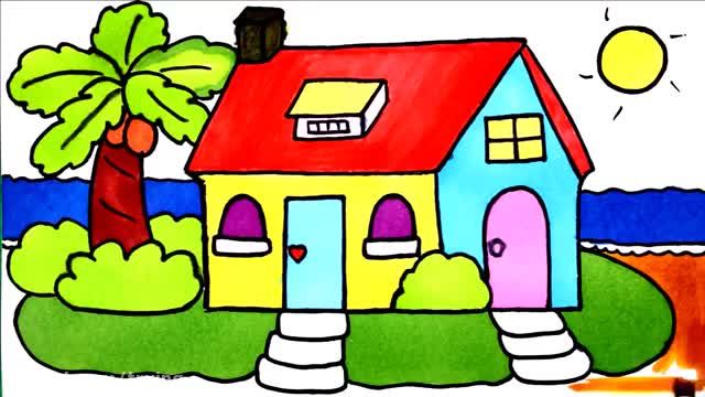 آموزش تصویری نقاشی به زبان ساده برای کودکان - (نقاشی خانه با ماژیک)