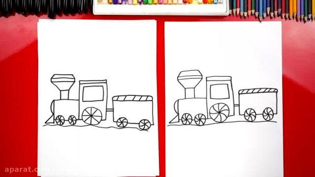 آموزش تصویری نقاشی به زبان ساده برای کودکان - (نقاشی قطار کریسمس)
