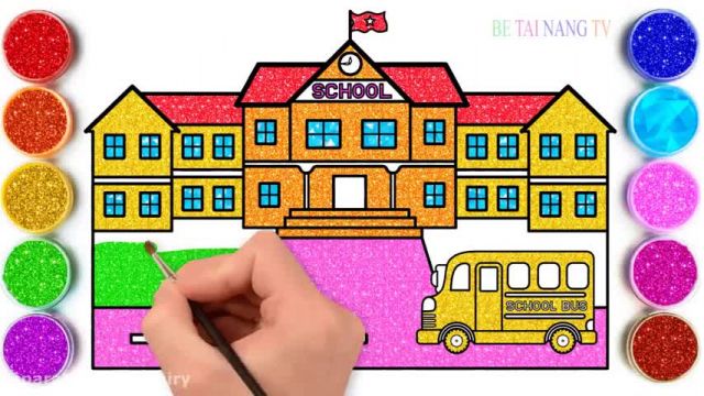آموزش تصویری نقاشی به زبان ساده برای کودکان - (نقاشی مدرسه)