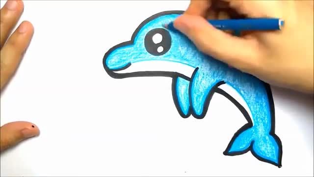 آموزش تصویری نقاشی برای کودکان - نقاشی دلفین بسیار زیبا و ساده !