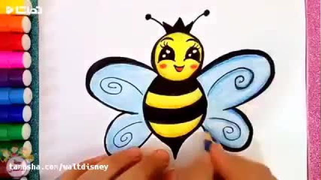 آموزش گام به گام نقاشی برای کودکان - (نقاشی پروانه و زنبور)