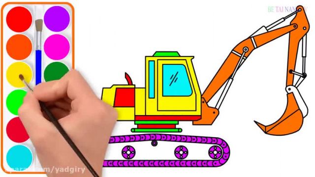 آموزش تصویری نقاشی به زبان ساده برای کودکان - (نقاشی ماشین بیل مکانیکی)