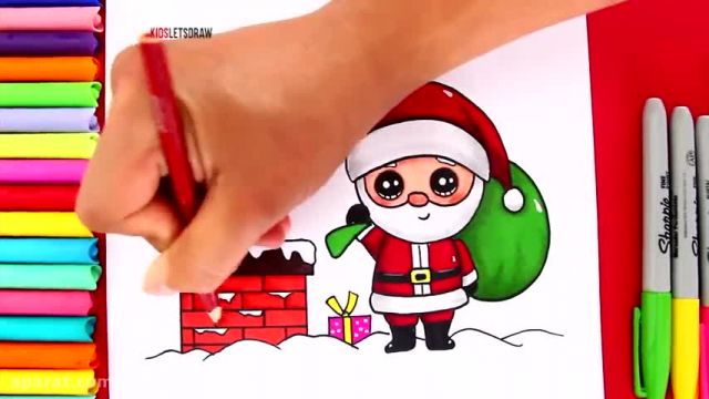 آموزش تصویری نقاشی به زبان ساده برای کودکان - (نقاشی بابانوئل)