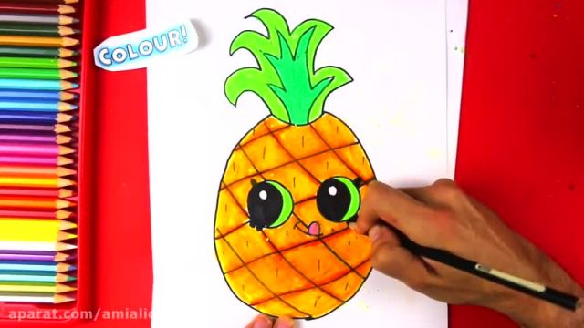 آموزش تصویری نقاشی ساده برای کودکان - (نقاشی آناناس)