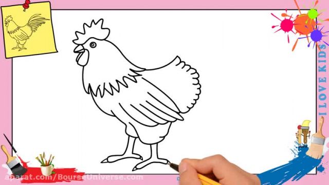 آموزش تصویری نقاشی به زبان ساده برای کودکان - (نقاشی خروس)