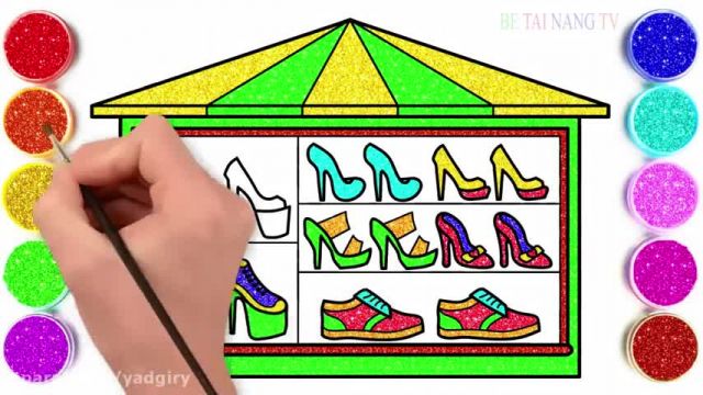 آموزش تصویری نقاشی به زبان ساده برای کودکان - (نقاشی ویترین کفش فروشی)
