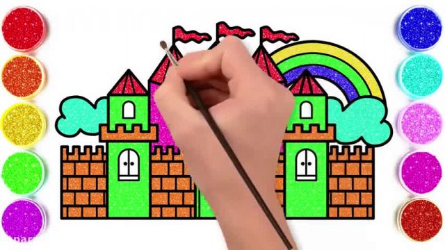 آموزش گام به گام نقاشی برای کودکان - (نقاشی قلعه زیبا و رنگارنگ)