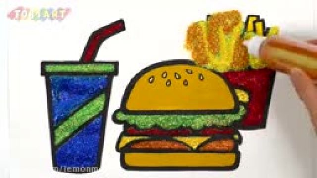 آموزش تصویری نقاشی به زبان ساده برای کودکان - (نقاشی همبرگر و سیب زمینی)