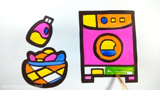 آموزش تصویری نقاشی به زبان ساده برای کودکان - (نقاشی ماشین لباسشویی)