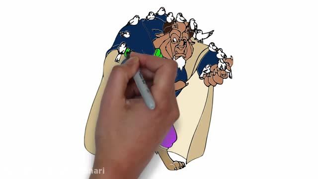 آموزش تصویری نقاشی به زبان ساده برای کودکان - نقاشی و رنگامیزی دیو و دلبر !