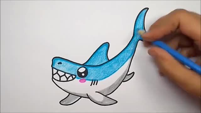 آموزش تصویری نقاشی برای کودکان - نقاشی بچه کوسه بسیار زیبا و ساده !