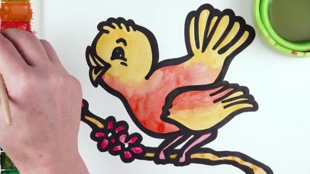آموزش تصویری نقاشی به زبان ساده برای کودکان - نقاشی پرنده آوازه خوان بسیار زیبا 