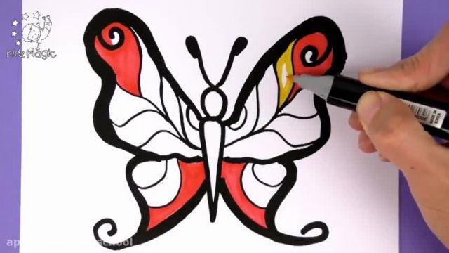 آموزش تصویری نقاشی به زبان ساده برای کودکان - (نقاشی پروانه رنگارنگ)