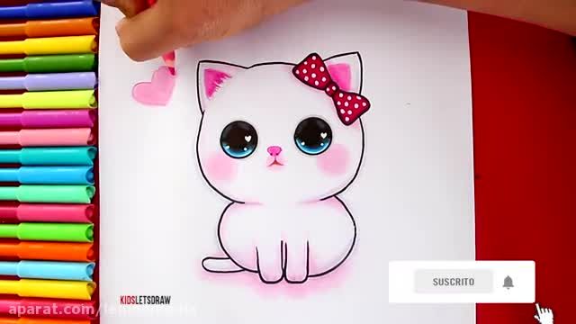 آموزش تصویری نقاشی به زبان ساده برای کودکان - نقاشی گربه ملوس بسیار بانمک ! 