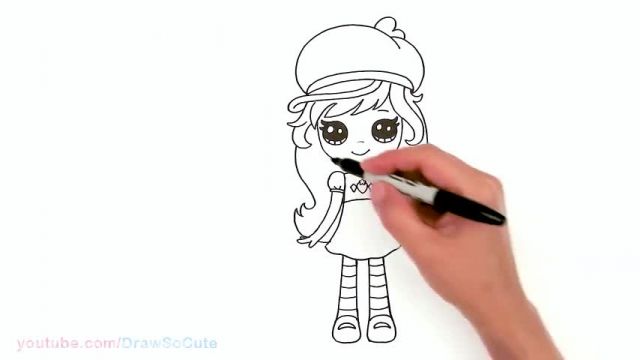 آموزش تصویری نقاشی به زبان ساده برای کودکان - (نقاشی دختر با لباس و کلاه)