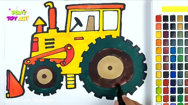 آموزش تصویری نقاشی به زبان ساده برای کودکان - (نقاشی تراکتور با بیل مکانیکی)