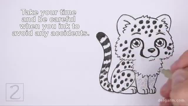 آموزش تصویری نقاشی به کودکان - نقاشی یوزپلنگ کوچک بسیار بامزه !