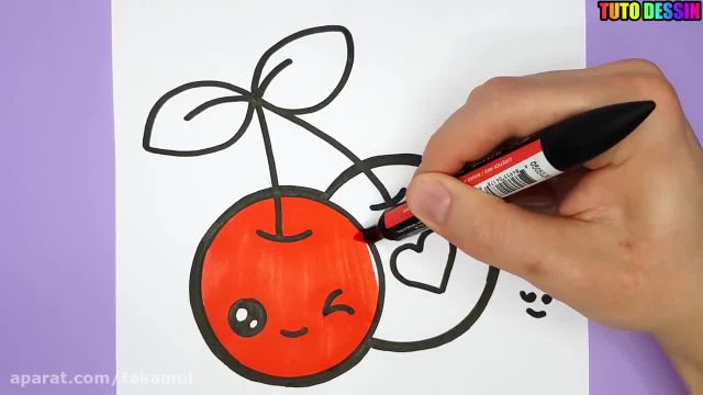 آموزش تصویری نقاشی به کودکان - نقاشی آلبالو بسیار ساده
