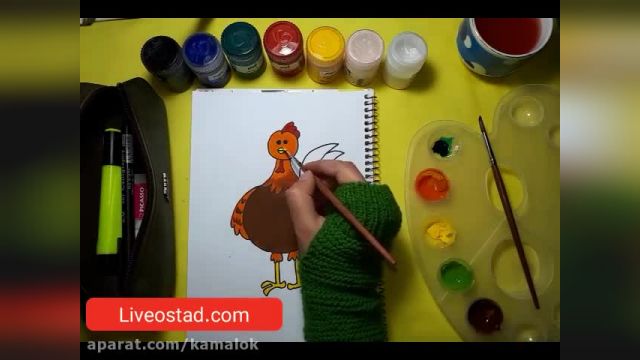 آموزش تصویری نقاشی به زبان ساده برای کودکان - (نقاشی خروس رنگی)