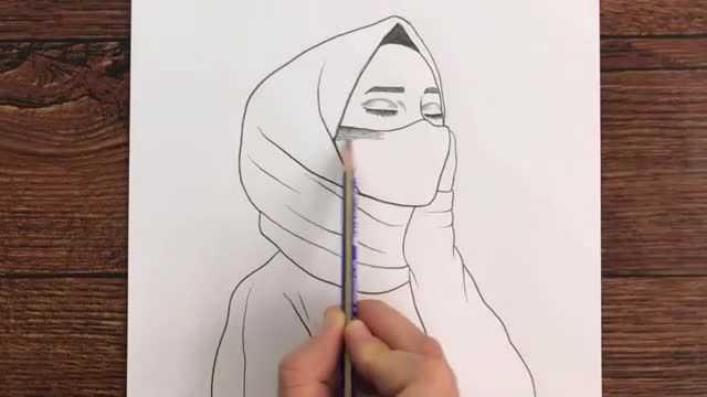  نحوه طراحی خانمی با حجاب کامل و ماسک زده