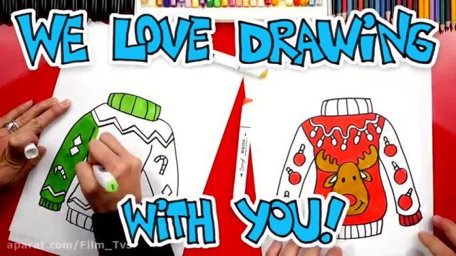 آموزش تصویری نقاشی به زبان ساده برای کودکان - (نقاشی ژاکت کریسمس)