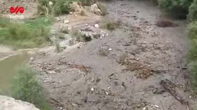 سیل در رودخانه مال آقا شهرستان باغملک به علت بارش باران شدید | فیلم